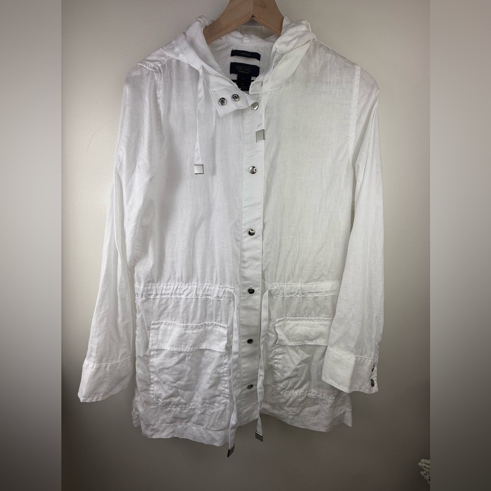 Rachel Roy Linen White Hooded Utility Jacket
